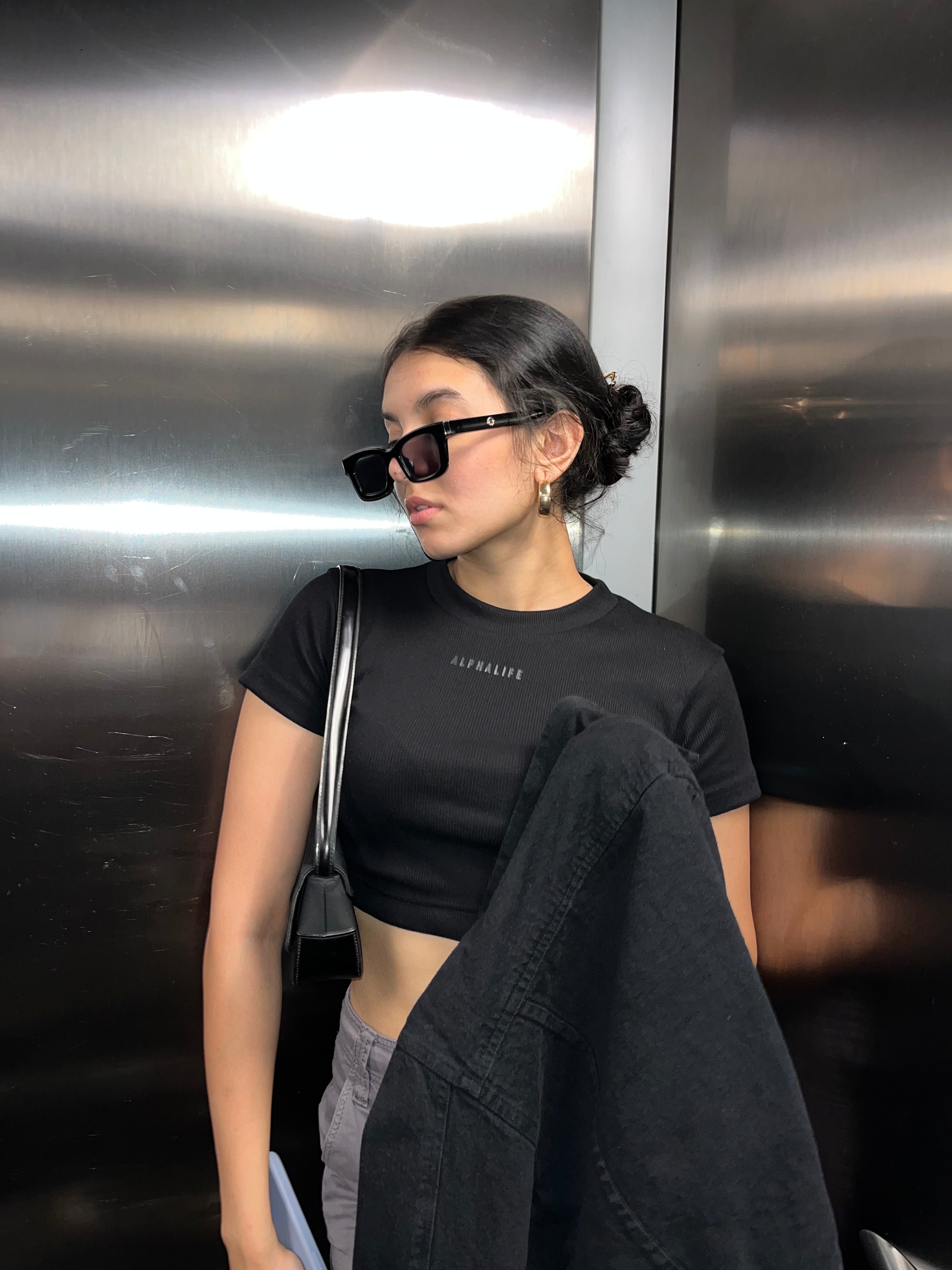 Ribbed Knit Crop Top - Black